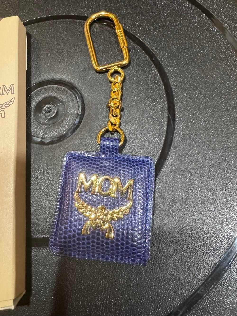 MCM Leather Logo Key Ring in box